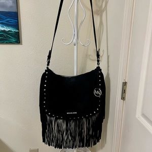 Authentic MK Black Suede fringe shoulder bag